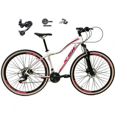 Imagem de Bicicleta Feminina Aro 29 Ksw Mwza Deore E Altus 27v Hidráulico Garfo Trava Faixa Bege - Branco/pink/violeta Tam.17