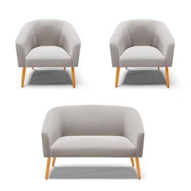 Imagem de Kit 1 Namoradeira E 02 Poltronas Cinza Pés Palito Castanho