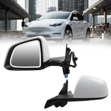 Imagem de Dasbecan Espelho retrovisor lateral compatível com 2020-2024 Tesla Model Y vidro antirreflexo com memória espelhada aquecida lado esquerdo do motorista dobrável #1594111-98-A 159411198A (13 pinos