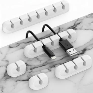 Imagem de Acessórios de mesa para organizador de carregamento – 5 pacotes de acessórios de mesa de computador cinza e organizador de cabos adesivos para suporte de cabos, limpa fios bagunçados em casa, carro e