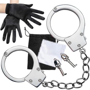 Imagem de JOGDRC Algemas de metal com chaves – acessório de fantasia de estilo policial realista para Halloween, uso em palco, treinamento de aplicação da lei ou exibição (prata)