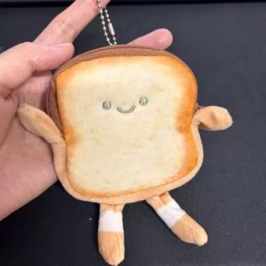 Imagem de Bolsa de moedas de pelúcia com desenho animado de pão, bolsa para fone de ouvido, carteira, porta-chaves, pingente, para pequenos itens, presentes para amigos, 2 peças, 14*13cm