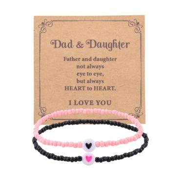 Imagem de YangQian Pulseira de coração combinando para pai, filha, tia, sobrinha, aniversário, Natal, ideia de presente com cartão I Love You, Small, Resina, Sem Pedra Preciosa