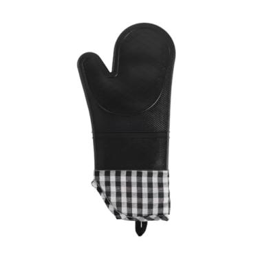 Imagem de Luva de Silicone Térmica, Resistente ao Calor, Padrão Xadrez, com Forro Macio, 37,5 x 18,5 cm, para Cozinha, Preta