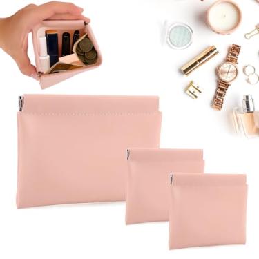 Imagem de BUSOHA Bolsa de maquiagem pequena para bolsa, mini bolsas de cosméticos portáteis para mulheres, porta-moedas, batom, acessórios cosméticos, bolsa de armazenamento de kit de viagem pequena, rosa