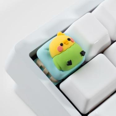Imagem de ULTRAEQUIP Teclado artesanal Parrot Artisan, resina multicolorida, tamanho 1U, compatível com switch MX, substituição de chave de escape de teclado mecânico personalizado (base azul papagaio)