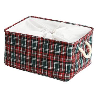 Imagem de INough Cesta de armazenamento xadrez de búfalo de Natal cestas de natal vazias para crianças, cestas de natal para presentes organizador de caixas de armazenamento dobrável, decoração para bebês/crianças/quarto de berçário (xadrez verde)
