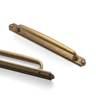 Imagem de Goo-Ki Pacote com 2 puxadores de gaveta com placa traseira/espaçador, ferragens de cozinha de liga de zinco de latão antigo c-c de 19 cm