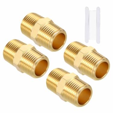 Imagem de Kozelo Pacote com 4 conectores de mangueira sextavada de latão sólido MNPT para 3/20.3 cm MNPT com fita de vedação, adaptadores de tubo macho para reparo de vazamento de tubos, remodelação de banheiro