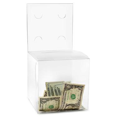 Imagem de Caixa de sugestão de sorteio de plástico transparente com slot de 10 cm para escritório e eventos com cabeçalho removível 15 x 15 cm Caixa de coleta de doação de bilhetes de votação descartável 15 x