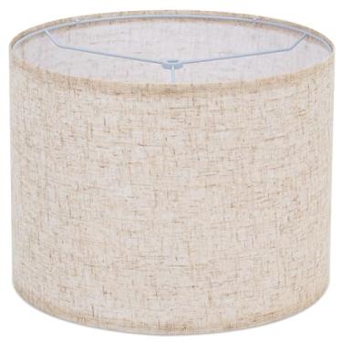 Imagem de Abajur para candeeiros de mesa, abajur de tambor de linha bege para lâmpadas de chão 33 cm superior x 33 cm inferior x 25 cm de altura, abajur de tecido grande de substituição para lâmpadas de chão e