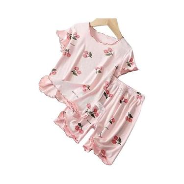 Imagem de Conjunto De Pijama De Flor De Cerejeira Para Meninas, Shorts E Camiset