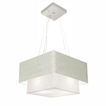 Imagem de Lustre Pendente Duplo Quadrado Vivare Md-4157 Cúpula Em Tecido 40x35cm - Bivolt Rustico-cinza-branco 127/220v