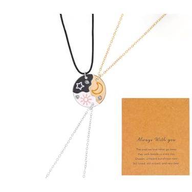 Imagem de Warmhope BFF Conjunto de 3 peças de colares de quebra-cabeça celestial da amizade – Joias combinando estrelas lunares solares para trio de amigas próximas, irmãs, grupos, presentes simbólicos e
