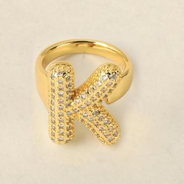 Imagem de Anéis de letra de ouro ajustáveis para mulheres - GoldChic Jewelry Anel feminino dourado aberto com inicial bufante para presentes de aniversário, Large, Aço inoxidável, Sem pedra preciosa