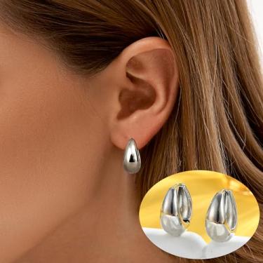 Imagem de Brincos de argola de prata grossos para mulheres, banhado a ouro branco, leve, joia de prata moderna