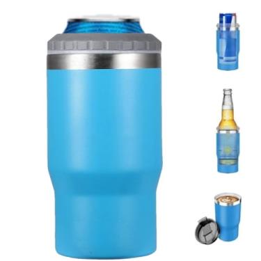 Imagem de Gteller Isolador de lata/garrafa de aço inoxidável 4 em 1, tampas bidirecionais de 400 ml, refrigerador de latas com isolamento SUS, suporte de garrafa de cerveja (Azure)