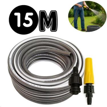 Imagem de Mangueira 15m Preto Cristal Antitorção P/ Jardim quintal E Uso Domésti