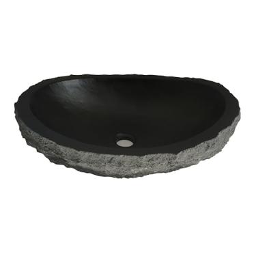 Imagem de Pia de vaso de basalto, pia oval, pia de vaso de banheiro, pia de vaso redonda moderna acima do balcão para banheiro, pia de banheiro, pia de pedra de bancada, pia de mármore
