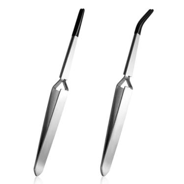 Imagem de Pinças reversas para artesanato, 2 peças de pinças de bloqueio com ponta de borracha, pinças artesanais com pontas curvas e retas, conjunto de pinças de precisão para artesanato, joias, contas