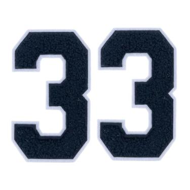 Imagem de 2 peças de adesivos de números de chenille pretos de 12,7 cm com borda branca, apliques de ferro para roupas, jaquetas, mochilas, adesivos de número grande estilo universitário par com patch de letras