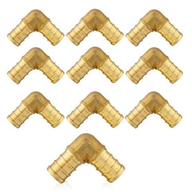 Imagem de Pacote com 10 acessórios de latão para crimpagem EFIELD Pex Cotovelo de 9,5 cm x 1,9 cm para conexão de tubulação/tubulação Pex, (PEX1807251-10PCS)