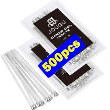 Imagem de Abraçadeiras de metal 500 peças 304 de aço inoxidável 304 113 kg 300 mm Envoltório de escape resistente Encadernação multiuso para máquinas, veículos, fazendas, cabos, tubos, cercas