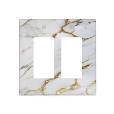 Imagem de BHGAHD Capas decorativas modernas cinzentas douradas com textura de mármore 2 gangs, placa de interruptor de luz dupla, placa de interruptor de parede para decoração de banheiro e cozinha