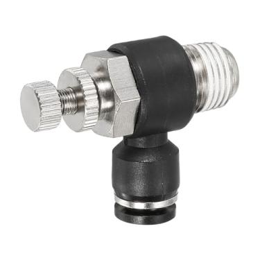 Imagem de PATIKIL Válvula de controle de fluxo de ar pneumática, tubo de 1/4 polegada OD x rosca NPT macho de 1/4 polegada, adaptador de válvula de interruptor de cotovelo de 90 graus, encaixe de linha de ar