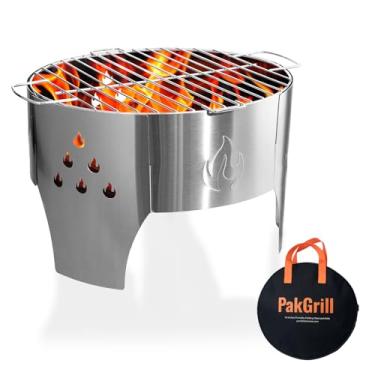 Imagem de Prettyfine Churrasqueira de acampamento, fogão portátil dobrável a carvão, churrasqueira para mochila, fogão de fogueira resistente de aço inoxidável com bolsa de transporte para cozinhar ao ar livre