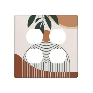 Imagem de BHGAHD Capas de tomada decorativas com linha de arco minimalista medieval com design de folha verde, placa de parede de 2 grupos, receptáculo duplex duplo, dois interruptores de luz, tampa de placa de