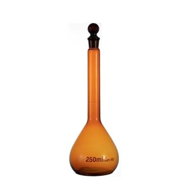 Imagem de Balão Volumétrico Classe A Marrom Com Tampa - Vidro Borossilicato De Alta Qualidade - Vários Tamanhos (5ml-2000ml) - Resistente Ao Calor Para Laboratórios Científicos E Industriais(250ml)