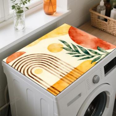 Imagem de GLOBLELAND Capa protetora de máquina de lavar e secar com padrão boêmio 60 × 19 cm folhas de máquina de lavar roupa protetor superior almofadas amarelas laranja antiderrapantes capas de máquina de