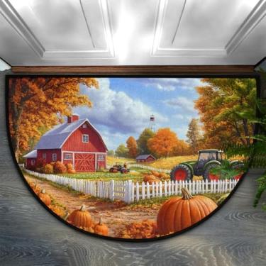 Imagem de Tapete de porta meio redondo, abóbora, outono, fazenda, antiderrapante, absorvente, semicírculo, tapetes laváveis, para ambientes internos e externos, pátio, cozinha, banheiro, entrada, lareira