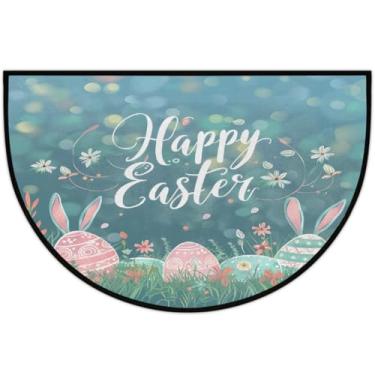 Imagem de Tapete de porta meio redondo para Páscoa, antiderrapante, absorvente, semicírculo, tapetes laváveis, meia lua, tapetes para ambientes internos, pátio, cozinha, banheiro, entrada, lareira, decoração de