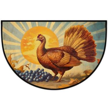 Imagem de Tapete de porta meio redondo de ação de graças, vintage, peru, antiderrapante, absorvente, semicírculo, tapetes laváveis, meia lua, para ambientes internos, pátio, cozinha, banheiro, entrada, lareira