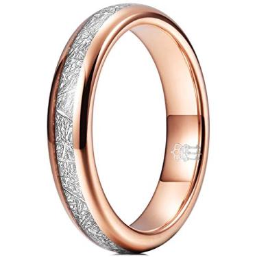 Imagem de Anel de casamento de tungstênio imitação de meteorito de ouro rosa polido com três chaves 4 mm 6 mm 8 mm
