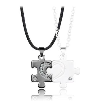 Imagem de Colar com quebra-cabeça, joias para mulheres, colar da amizade, presente de aniversário para casal, dia dos namorados, moderno, moderno, minimalista, criativo, presente de natal, presentes de amizade