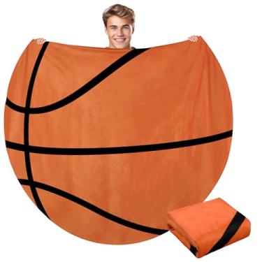 Imagem de Hahafelt Cobertor esportivo redondo de 152 cm para adolescentes e adultos, flanela macia, beisebol, softball, tênis, futebol, voleibol, presente para fãs de esportes, aniversário, Natal (basquetebol)