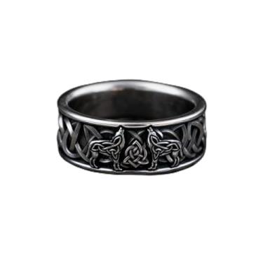 Imagem de Design vintage criativo de lobo esculpido com anel largo para mulheres, homens, uso diário, casual, festa, férias, bijuteria, presente, Metal, Sem pedra preciosa