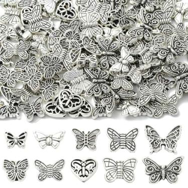 Imagem de UR URLIFEHALL 100 peças, 10 estilos, contas de borboleta tibetana, vintage, animais voadores, espaçadores, para pulseira, colar, joias, achados