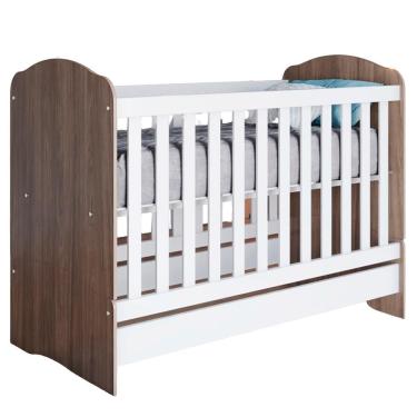 Imagem de Berço Mini Cama Grade Fixa 133x68 Cm Bala De Menta Rustico Branco Henn