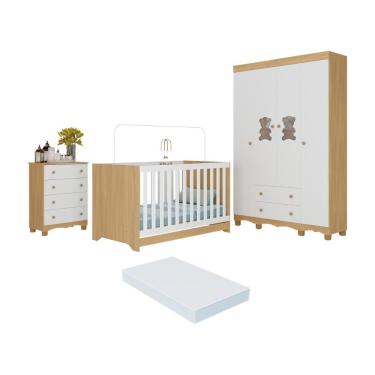 Imagem de Quarto De Bebê Completo C-berço Americano 3 Em 1 Colchão Ternura Multimóveis MP4667 Madeirado-branco