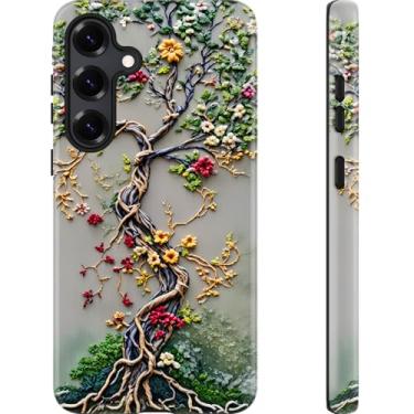 Imagem de Esdot Capa para Samsung Galaxy S24 - Compatível com carregamento sem fio - Silicone macio de camada dupla + capa rígida - Design de flores silvestres - Capa protetora para celular para mulheres e