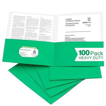 Imagem de Zzrywuty 100 pacotes de pastas de papel com bolsos para estudantes, empresários e funcionários de escritório, tamanho carta, duas pastas de bolso com compartimento para cartão para escritório,
