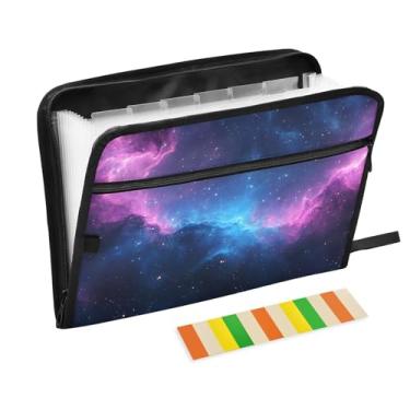 Imagem de CEBUGI Pasta expansível de 13 bolsos, impermeável, sanfonada, organizador de arquivos com etiquetas tamanho A4, organizador de documentos de papel para escola, material de escritório, céu estrelado