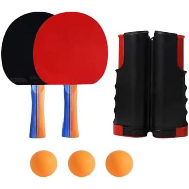 Imagem de Rede De Ping Pong Retrátil Até 1,68cm Rede Tênis De Mesa Já! Cor Preto E Vermelho Kit Ping Pong Com 2 Raquetes E 3 Bolinhas