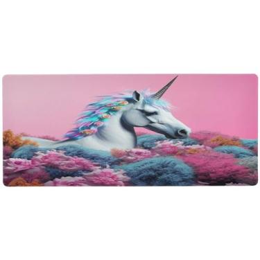 Imagem de Wassud Mouse pad de cavalo floral para jogos com base de borracha antiderrapante, mouse pad longo para teclado de computador com borda costurada, almofada grande à prova d'água para escritório, casa