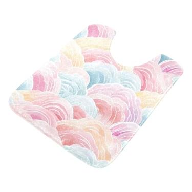 Imagem de Burbuja Tapete de banheiro arco-íris, tapete de banho absorvente de pelúcia macio, base antiderrapante para piso de banheiro, oval em forma de U