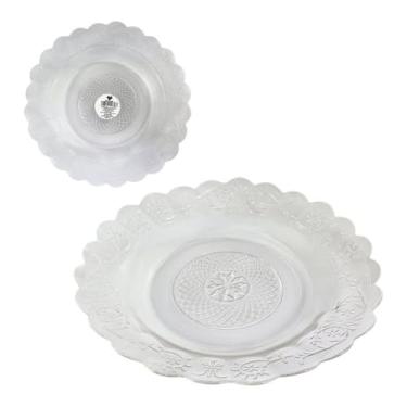 Imagem de Pratos de Vidro Transparente Egípcio Estrela, 21,5cm Diâmetro x 3cm Profundidade, Design Decorativo com Borda Rendilhada, Kit com 5 Unidades
